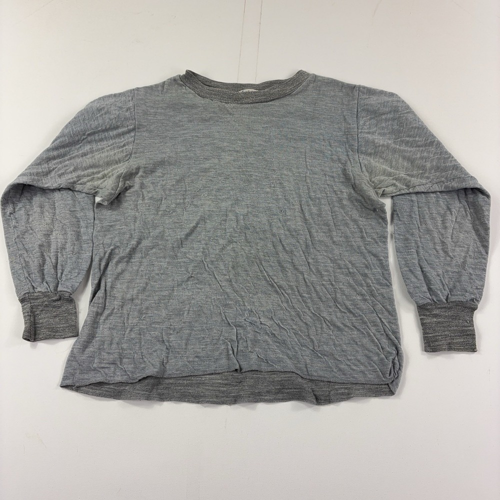Vintage 70s Duofold Two Layer Wool Blend Thermal Shirt Gray Mens Medium
